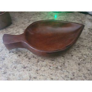 Vintage  Handcarved Haiti Mahogany Wooden Teardrop/ Leaf Shaped Bowl.
